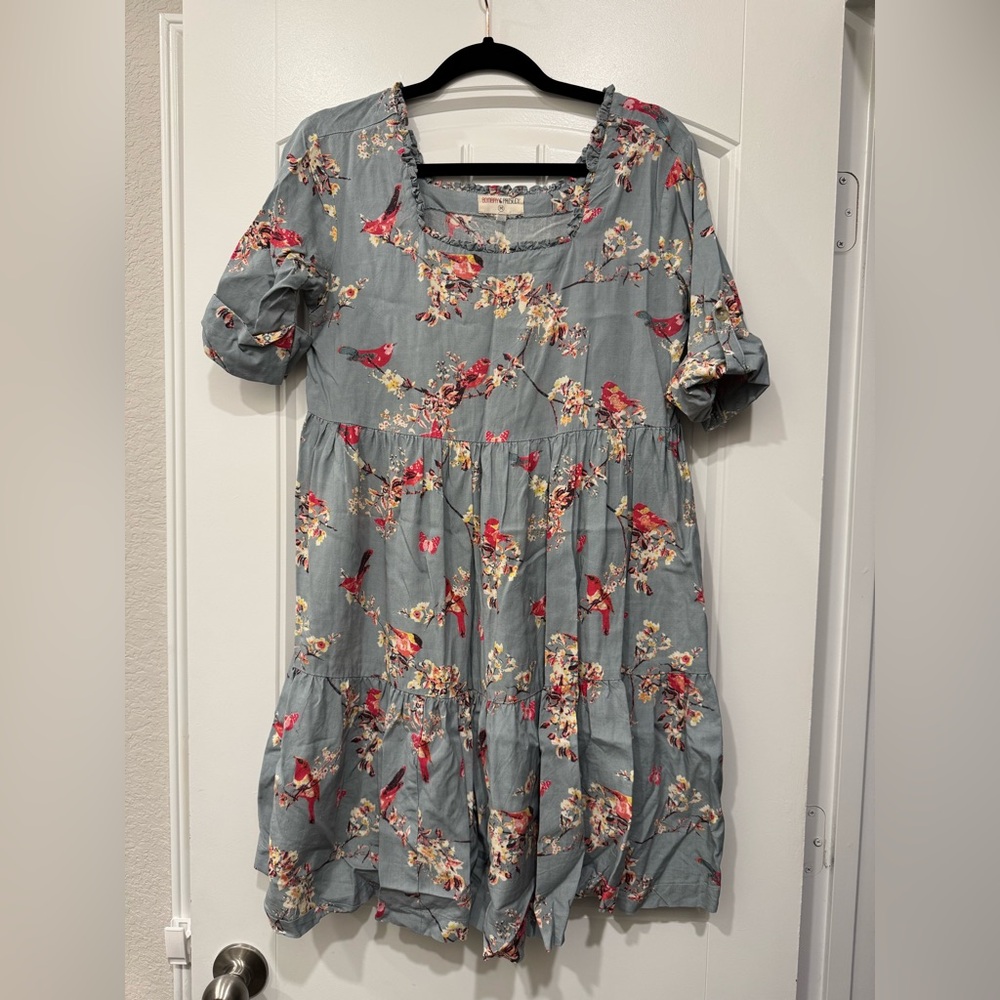 Bombay Paisley Floral Dress in Light Blue-Gray and Pink Babydoll Y2K Cottahecore